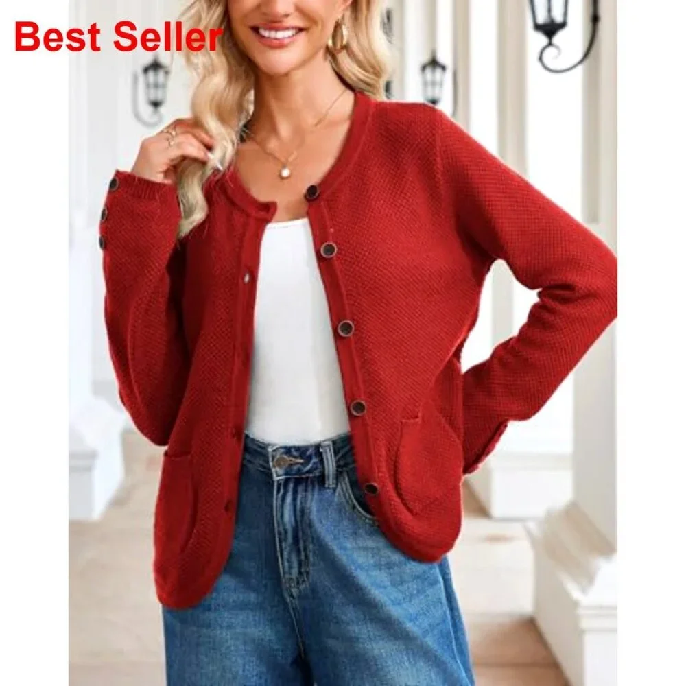 Chunky Knit Cardigan Sweater Button Down Lightweight Casual Coat Jacket